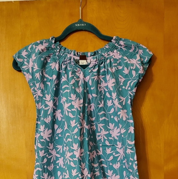 Tea Collection Green & Purple Short Sleeved Floral Flounce Dress Size 10 - Picture 1 of 4